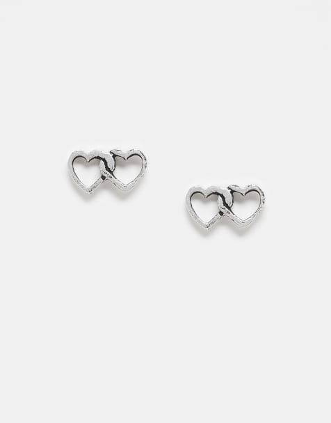 Kingsley Ryan interlinked hearts stud earrings in sterling silver - view 1