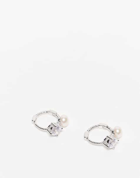 Kingsley Ryan - Kleine oorringen van 10mm met parel en siersteentjes in sterling zilver - view 1