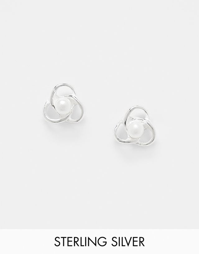 Kingsley Ryan - knot pearl stud earrings in sterling silver