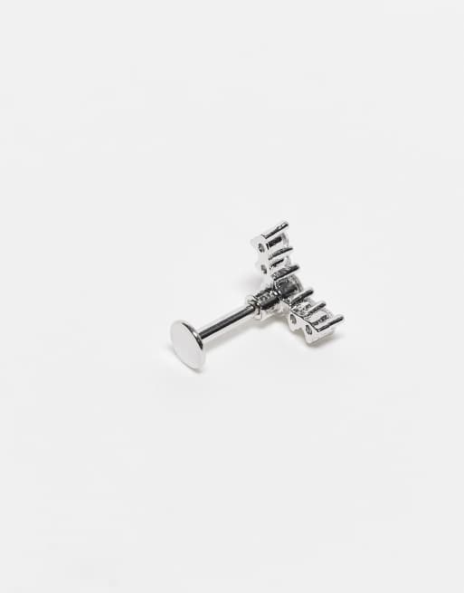Kingsley Ryan – Labret-piercing i sterlingsilver med V-formade blomblad och smyckestenar, 6mm, 2 av 3