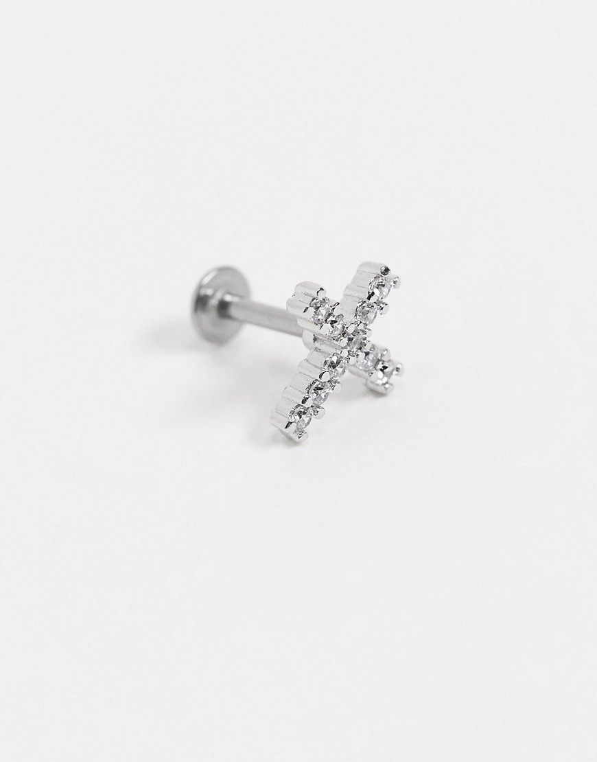 Kingsley Ryan labret single earring in cross stud-Silver