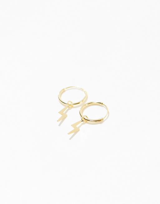 Kingsley Ryan lightning bolt charm hoop earrings in gold plated