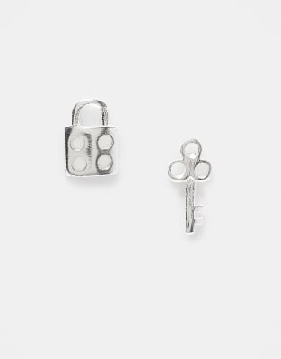 Kingsley Ryan lock and key stud earrings in sterling silver - view 1