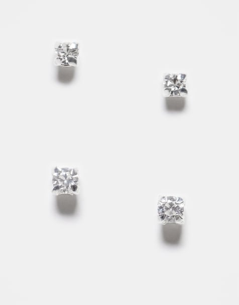Kingsley Ryan - Lot de 2 paires de clous d'oreilles à petit strass en argent massif - view 1