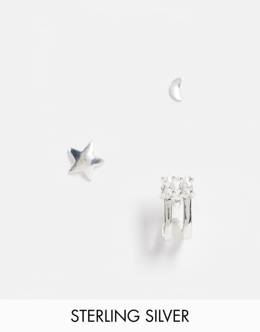 Kingsley Ryan - Lot de 3 boucles d'oreilles en cristal à motif céleste en argent massif