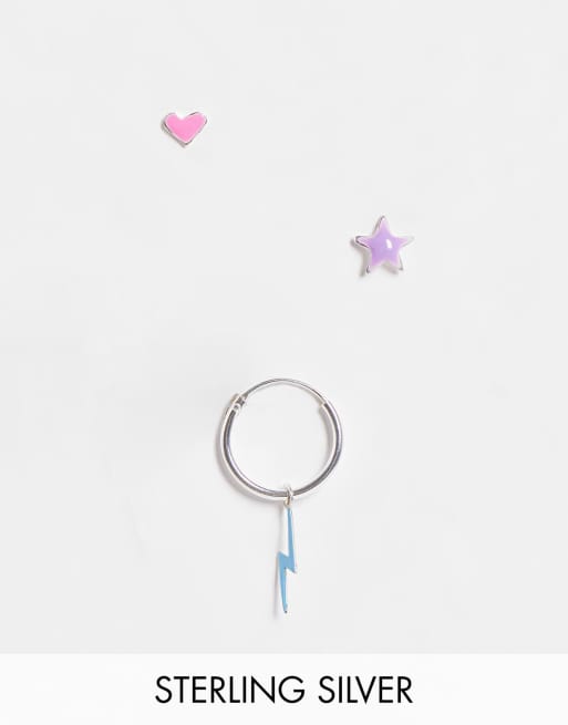 Kingsley Ryan - Lot de 3 clous d'oreilles en émail pastel et argent massif