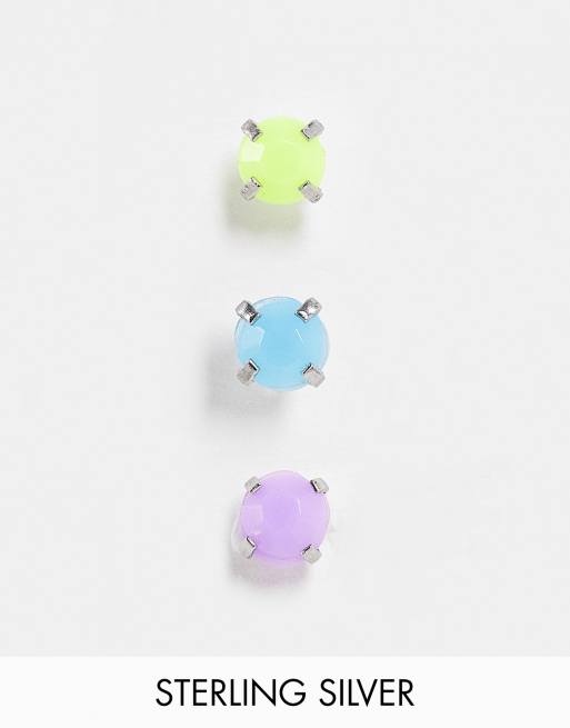 Kingsley Ryan - Lot de 3 piercings pour cartilage en argent massif ornés de cristaux colorés
