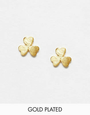 Kingsley Ryan lucky clover stud earrings in gold plated