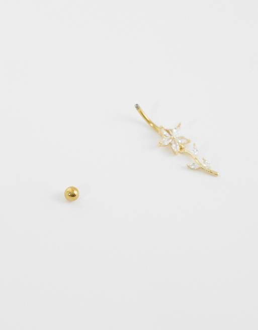 Kingsley Ryan marquis flower and petals belly bar in gold plated, 3 of 3