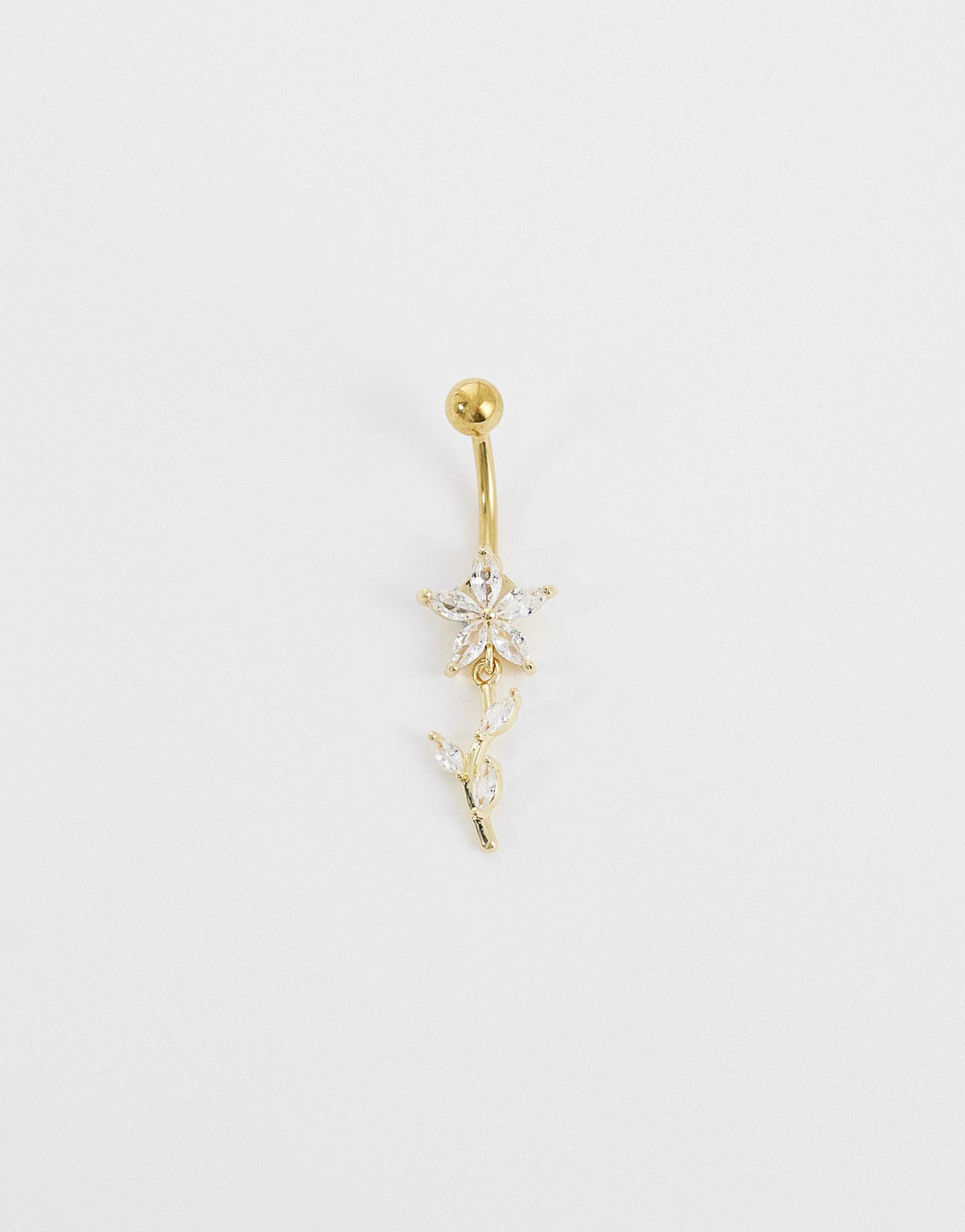 kingsley ryan marquise flower and petals belly bar in gold plate