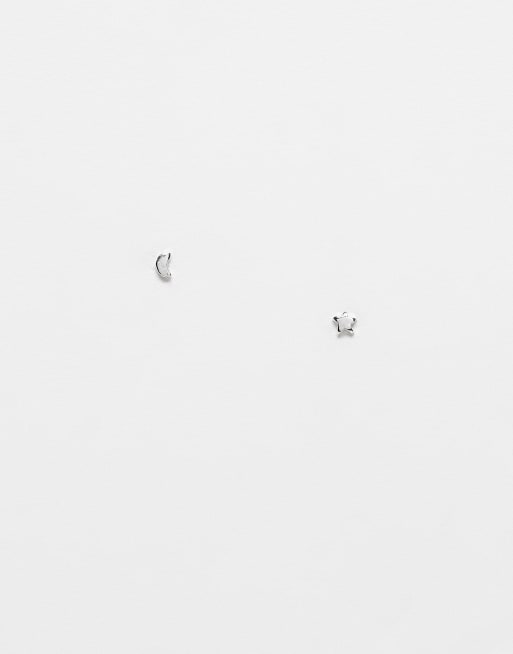 Kingsley Ryan - Mini clous d'oreilles en argent massif avec croissant de lune et étoile