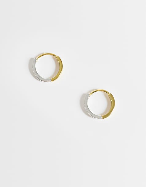 Kingsley Ryan mixed metal square cut hoops in 14ct gold plated sterling silver - view 1