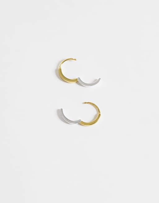 Kingsley Ryan mixed metal square cut hoops in 14ct gold plated sterling silver, 2 of 4