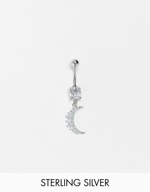Kingsley Ryan moon stone belly bar in silver stone 