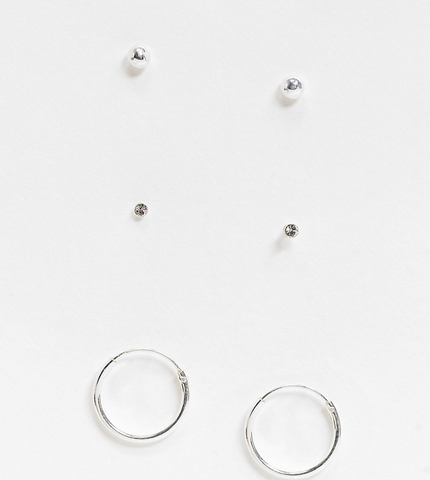 Kingsley Ryan - Mulitpack x 3 oorbellen van echt zilver met mix van ringen en oorknopjes