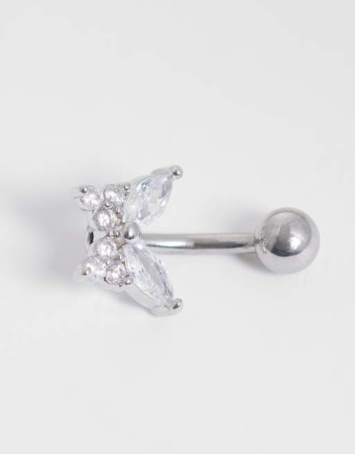 Kingsley Ryan - Navelpiercing in de vorm van vlinder met steentjes in zilver, 2 van 3
