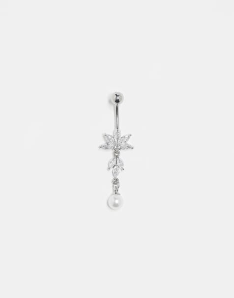 Kingsley Ryan - Navelpiercing van staal met lotusbloem en parel in zilver - view 1