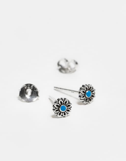 Kingsley Ryan – Ohrstecker aus Sterlingsilber mit Blumendesign und türkisfarbenem Schmuckstein, 2 von 3