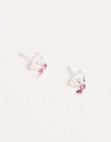 Kingsley Ryan - Oorknopjes met dubbele roze zirkonia steentjes in sterling zilver - view 1