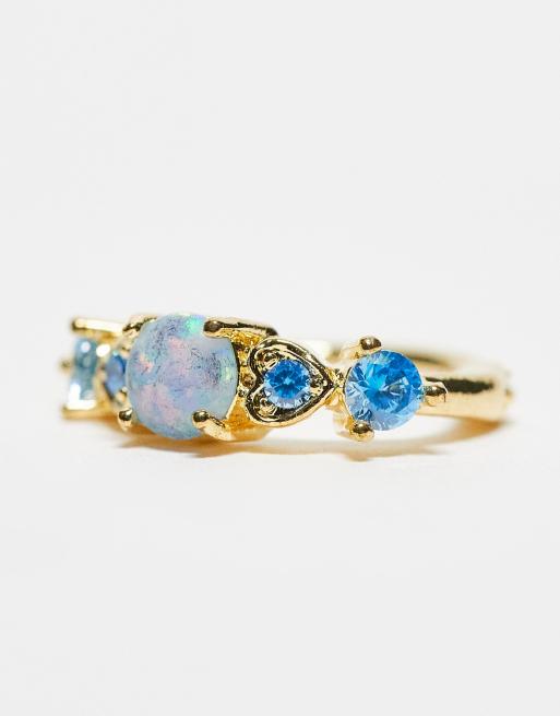 Kingsley Ryan opal and aqua gem helix piercing clicker earring in gold plated