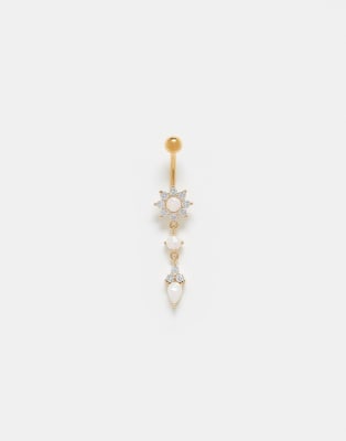 Kingsley Ryan Kingsley Ryan opal cluster with teardorp charm belly bar in gold-Silver