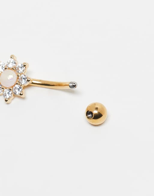 Kingsley Ryan opal cluster with teardrop-charm belly bar in gold tone