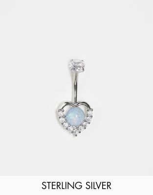 Kingsley Ryan Kingsley Ryan opal heart belly bar in sterling silver