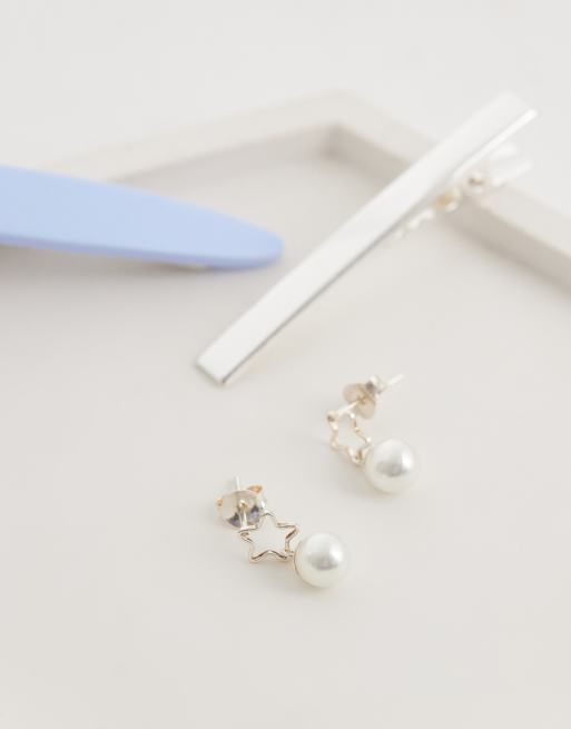 Kingsley Ryan open star and faux pearl stud in sterling silver, 2 of 4