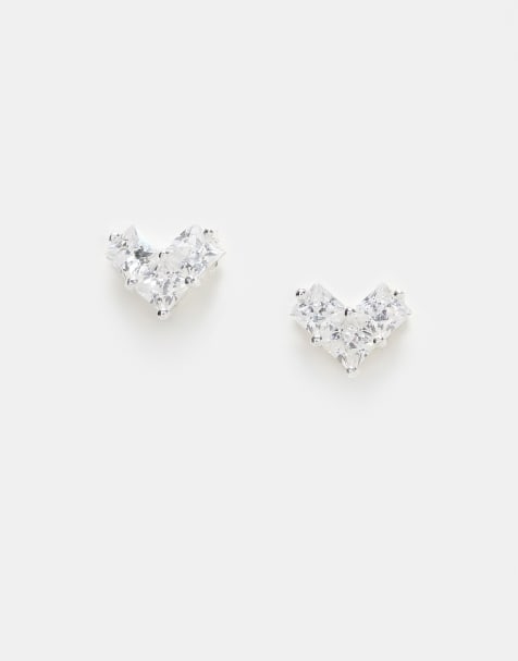 Kingsley Ryan - Orecchini a bottone a cuore in argento sterling con cristalli - view 1