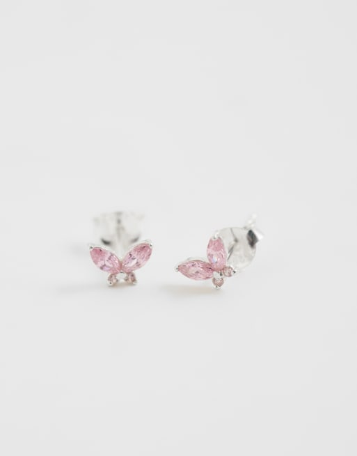 Kingsley Ryan - Orecchini a bottone a farfalla in argento sterling con gemme rosa, 3 di 4