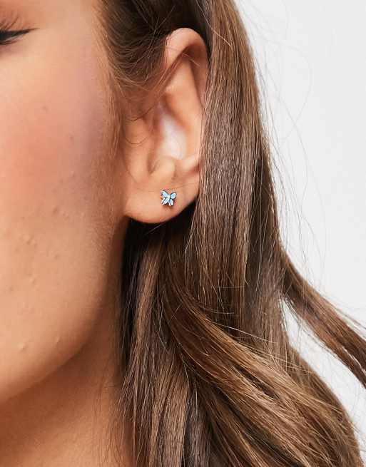 Kingsley Ryan - Orecchini a bottone a forma di farfalla in argento sterling