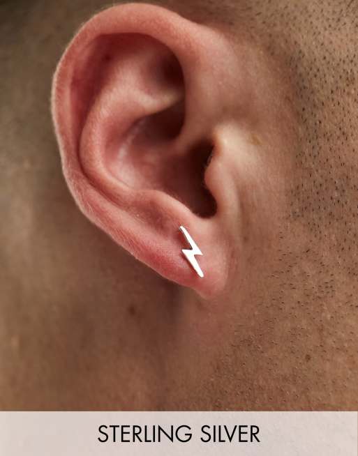 Kingsley Ryan - Orecchini a bottone a forma di fulmine in argento sterling