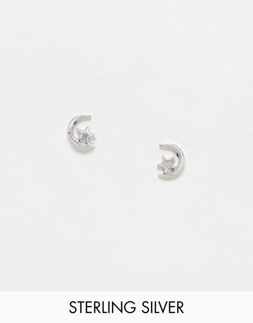 Kingsley Ryan - Orecchini a bottone a forma di luna e stella in argento sterling