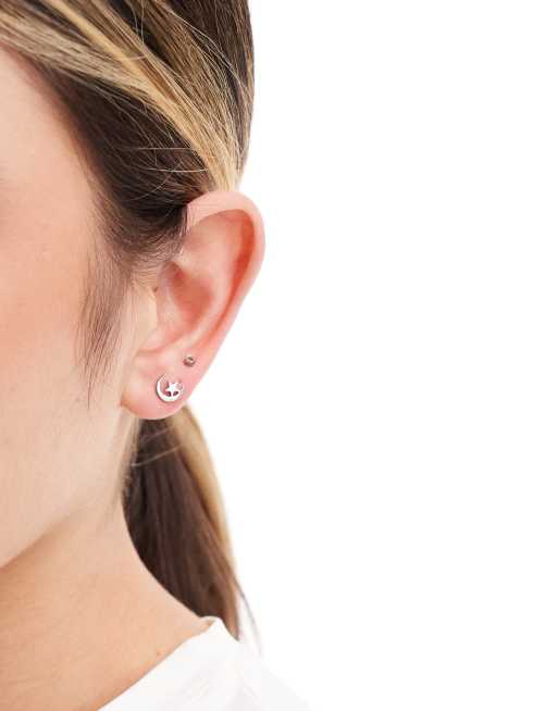 Orecchini A Bottone In Argento 925 Con Sole E Luna Crescente - Gioielli Celestiali Per Donna E Ragazza, Ideali Come Regalo - 3