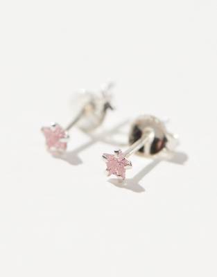 Kingsley Ryan - Orecchini a bottone a forma di stella in argento sterling da 3 mm con zirconia cubica rosa