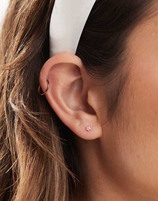 Kingsley Ryan - Orecchini a bottone a forma di stella in argento sterling da 3 mm con zirconia cubica rosa, 3 di 3