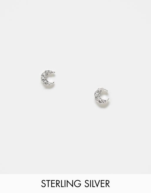 Kingsley Ryan - Orecchini a bottone a mezza luna in argento sterling con strass