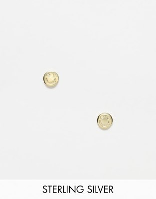 Kingsley Ryan - Orecchini a bottone color oro in argento sterling con faccine sorridenti