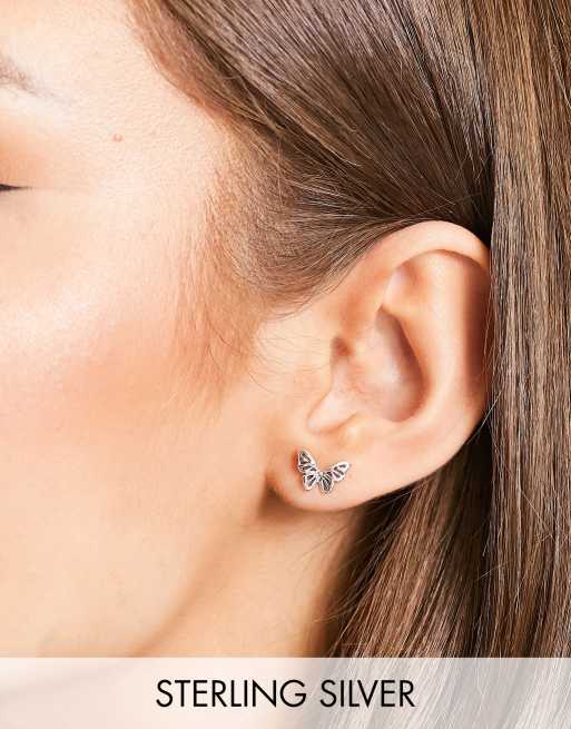 Kingsley Ryan - Orecchini a bottone con farfalla in argento sterling 