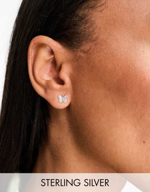 Kingsley Ryan - Orecchini a bottone con farfalla in argento sterling