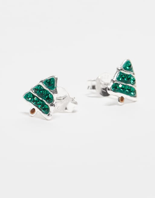 Orecchini Albero Di Natale In Argento Sterling | 1x0,7cm Leggeri 1g In Jewellery Box - Regalo Festivo