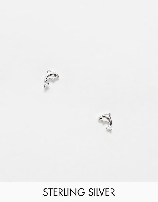 Kingsley Ryan - Orecchini a bottone in argento sterling a forma di delfino