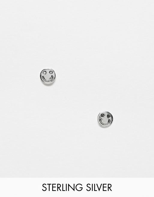 Kingsley Ryan - Orecchini a bottone in argento sterling a forma di faccina sorridente