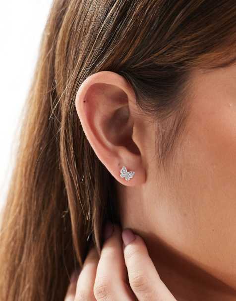 Kingsley Ryan - Orecchini a bottone in argento sterling a forma di farfalla con gemme incastonate multiple - view 1