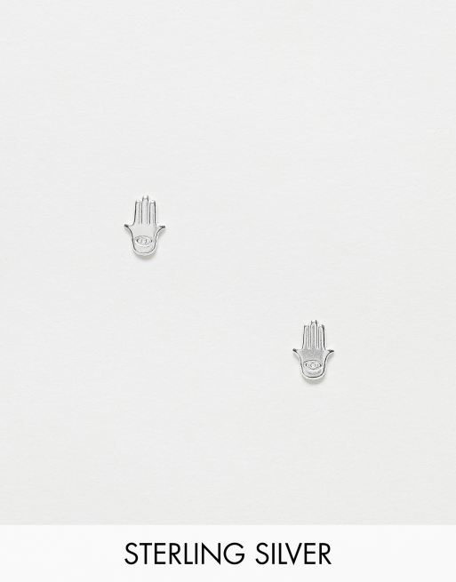 Kingsley Ryan - Orecchini a bottone in argento sterling a forma di mano di Fatima
