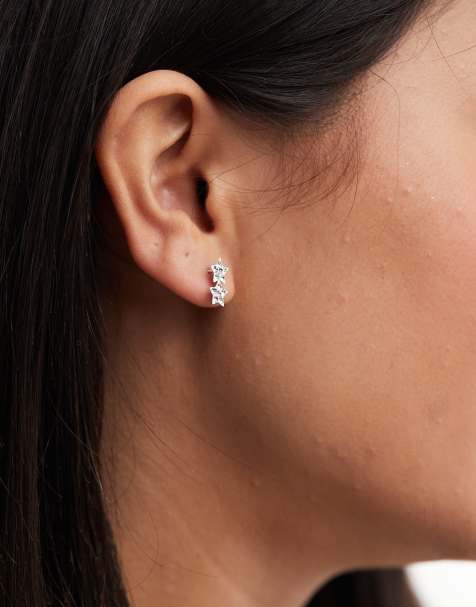 Kingsley Ryan - Orecchini a bottone in argento sterling a forma di stella doppia con cristalli - view 1