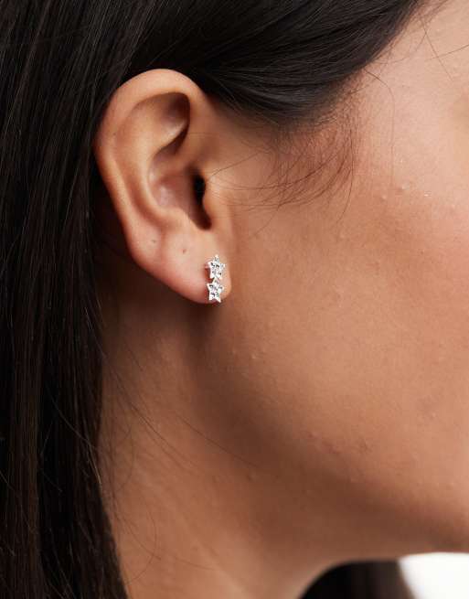 Kingsley Ryan - Orecchini a bottone in argento sterling a forma di stella doppia con cristalli