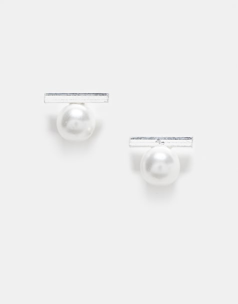 Kingsley Ryan - Orecchini a bottone in argento sterling con barretta e perle - view 1