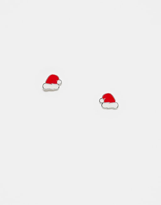 Kingsley Ryan - Orecchini a bottone in argento sterling con design a cappello di Babbo Natale