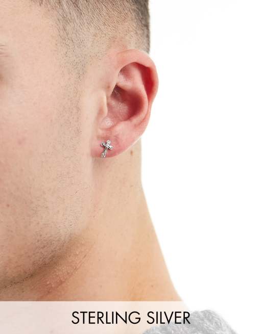 Kingsley Ryan - Orecchini a bottone in argento sterling con design a forma di croce